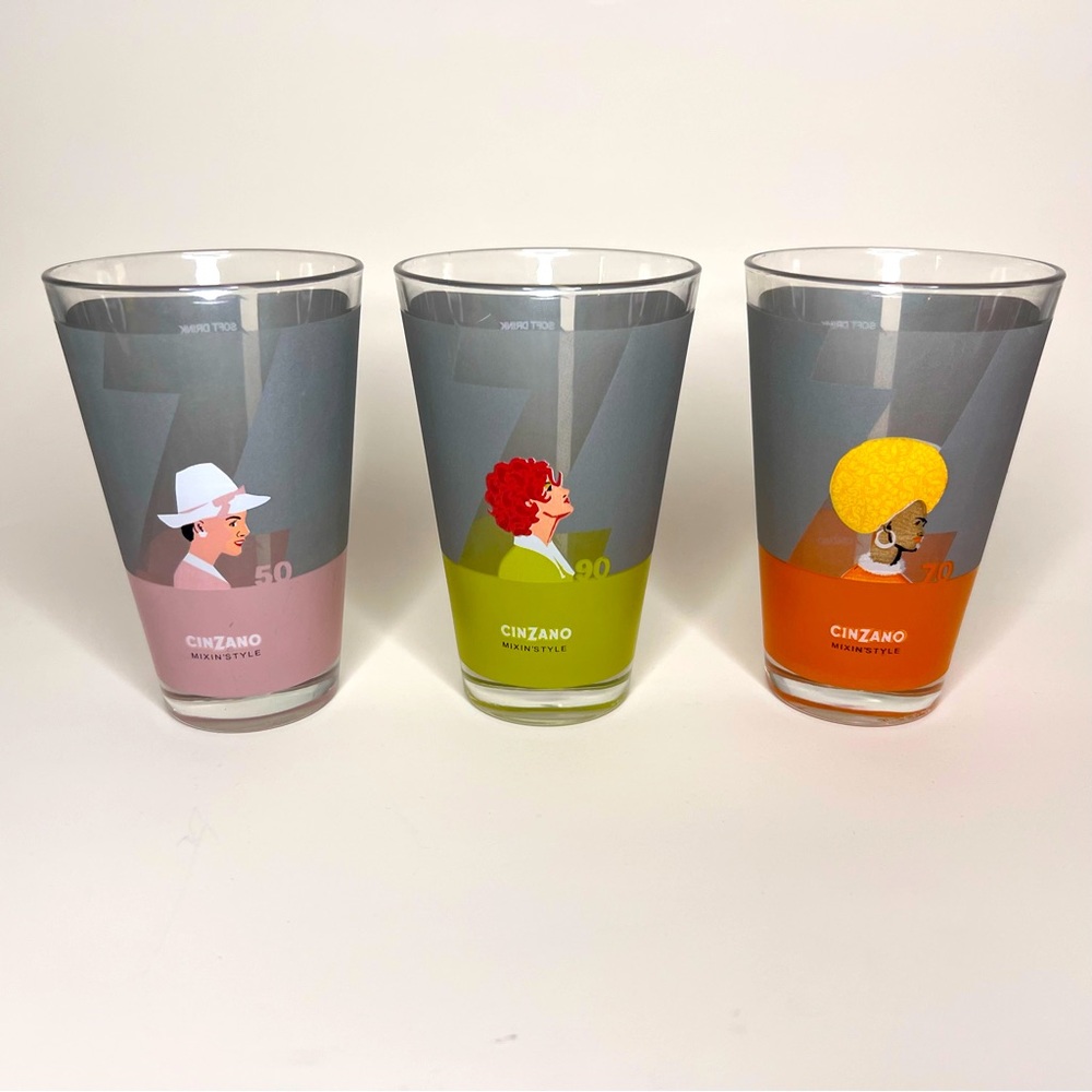 Lot of 3 Cinzano Collectible Mixing Measurement Glasses 1980s 1990s